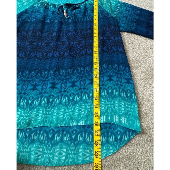 Zac & Rachel Stretch Knit Blue Green Ombre Tunic Blouse Dipped Hem Size Medium - Picture 8 of 10